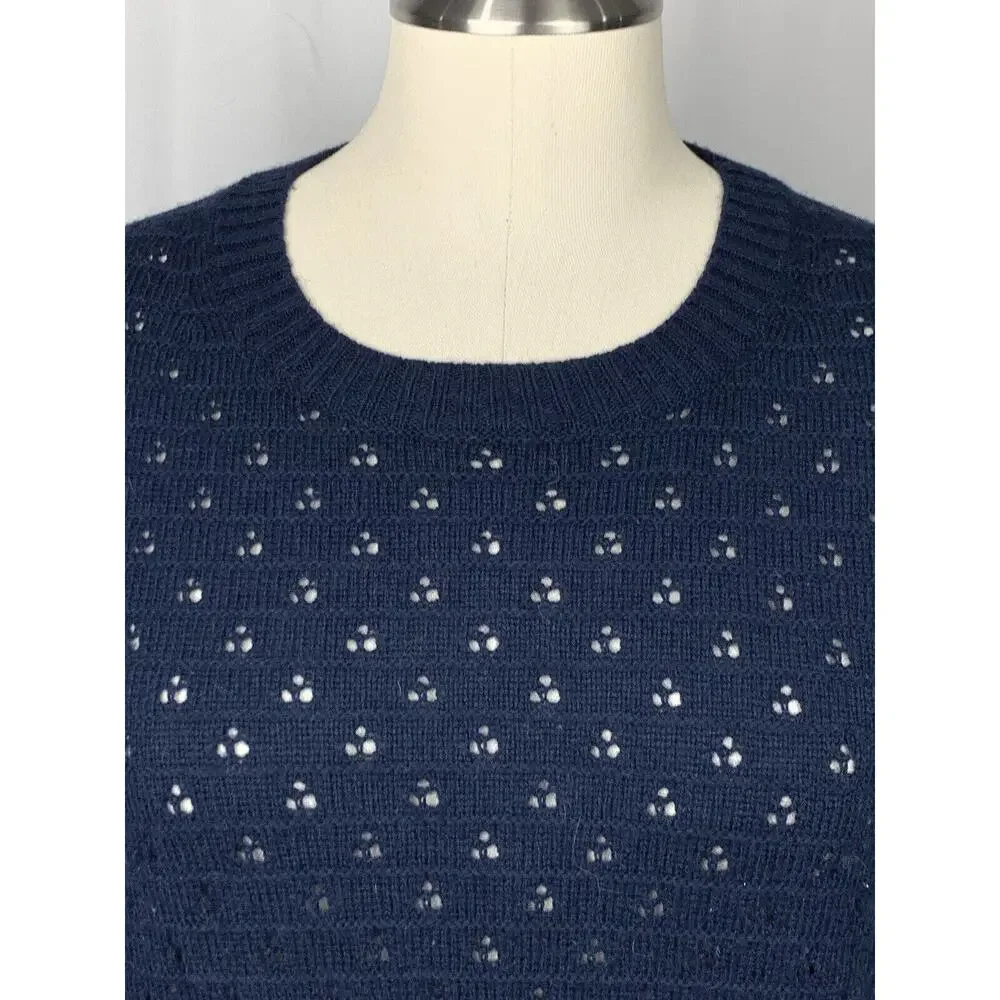 J Crew Women’s Pointelle Crew Neck Sweater Navy Blue M